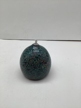 Textured Blown Glass Orb Oil Lamp Candle 4.5&quot; Tall Green - £33.65 GBP