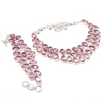 Pink Kunzite Pear Shape Gemstone Handmade Fashion Necklace Jewelry Set S... - $26.99