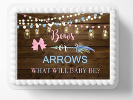 Bows Or Arrows Gender Reveal Theme Edible Image Edible Cake Topper Frosting Shee - £13.16 GBP