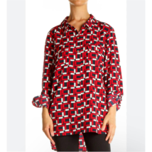 Tommy Hilfiger Womens Blouse Red Blue Size XL Long Sleeve Roll Tab Plus ... - £19.18 GBP
