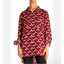 Tommy Hilfiger Womens Blouse Red Blue Size XL Long Sleeve Roll Tab Plus ... - £19.09 GBP