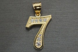 14k Yellow Gold Plated 1Ct Round Lab Created Diamond Number &quot;7&quot; Initial Pendent - £114.25 GBP