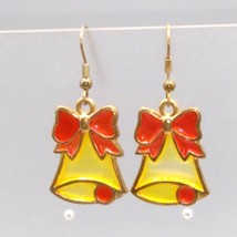 Vintage Plique a Jour Christmas Bell Earrings, Gold Tone Stained Glass Cloisonne - £59.44 GBP