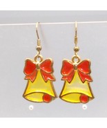 Vintage Plique a Jour Christmas Bell Earrings, Gold Tone Stained Glass C... - £56.41 GBP