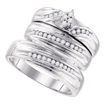 Sterling Silver His &amp; Her Round Diamond Cluster Matching Bridal Wedding Ring Set - £193.02 GBP
