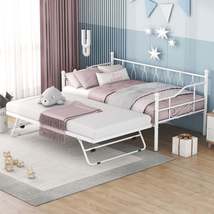 Twin Size Metal Daybed with Twin Size Adjustable Trundle, Portable Foldi... - £178.99 GBP