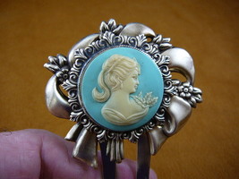 (CHS23-3) Ponytail lady blue brass cameo hair pin pick stick accessory b... - $21.69
