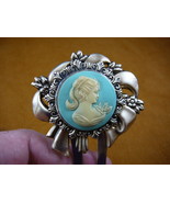 (CHS23-3) Ponytail lady blue brass cameo hair pin pick stick accessory b... - $21.69