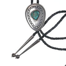 c1960 Vintage Navajo silver and triangular turquoise bolo tie - £193.64 GBP
