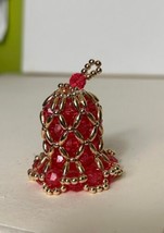 Vintage Handmade Beaded Bell Christmas Holiday Tree Ornament Red - $19.48