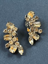 Vintage Various Shaped Clear Rhinestones SIlvertone Spray Clip Earrings ... - $14.89