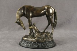 VINTAGE Metalware Brass Tone Metal Cast Mounted Sculpture Horse &amp; Foal F... - £89.81 GBP