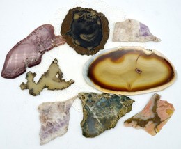 Group of 8 Slices Agate Amethyst Jasper Etc. Some Polished 210 grams - £7.94 GBP