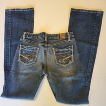 BKE Womens 27 X 33.5 Libby Blue Denim Jeans Stretch Distressed Hem 5 Pocket - $14.83