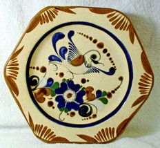 Vintage Tonala Pottery Mexico Hand Painted 11&quot; Bird and Floral Bowl  - £39.47 GBP
