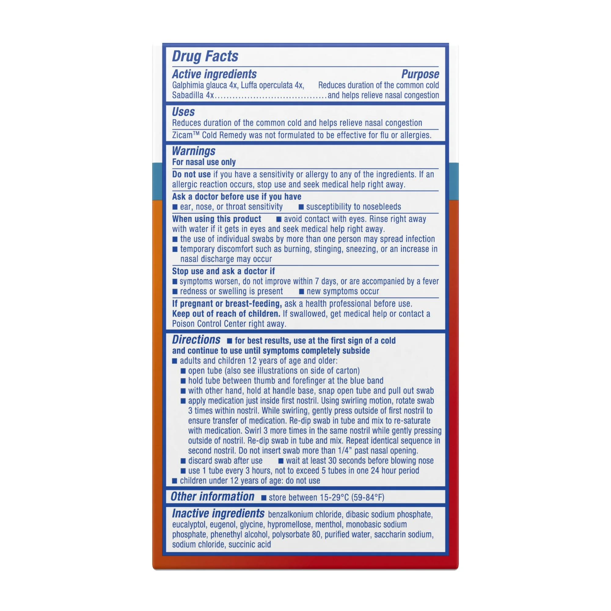 Zicam Cold Remedy Cold Shortening Nasal Swabs Zinc-Free, 20 Count Exp 11/2025 - $9.98