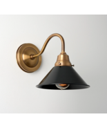 Antique Brass &amp; Black Metal Gooseneck Industrial Wall Sconce - €123,67 EUR