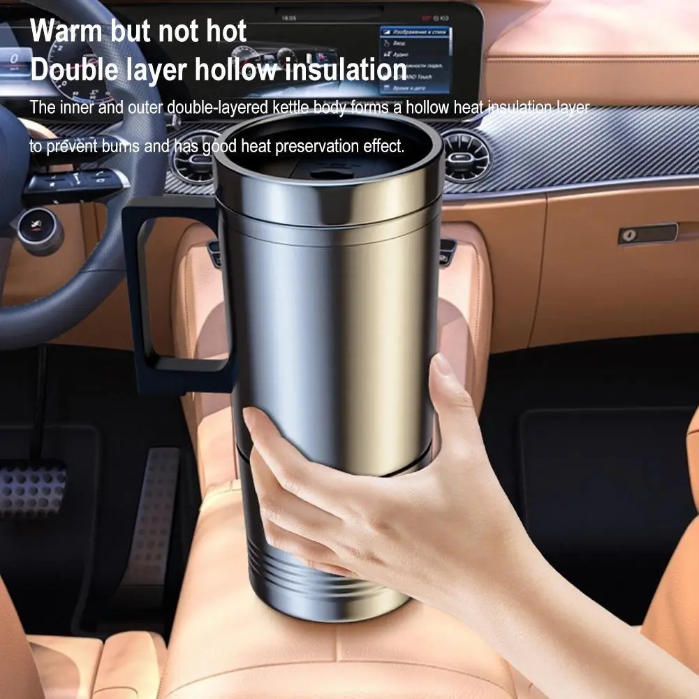 Car Heated Water Mug Stainless Steel Water Coffee Milk Thermal Mug Anti-Slip - £18.21 GBP