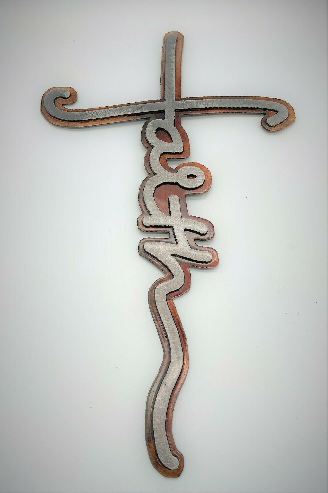 Faith Dual Layer Metal Wall Cross Copper Plated and Silver 13" x 7 1/2" - £26.56 GBP