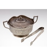Persian Silver Etched Sugar Bowl with Tongs Gorgeous Condition - $11,178.31 MXN