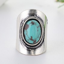 Vintage Tibet Boho Silver Color Green Resin Stone Rings For Women Party Turquois - £7.62 GBP