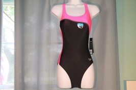 NWT Swimsuit Speedo Boom Splice Super Pro Back - PowerFLEX Black Pink Sz 28 1-pc - £36.55 GBP