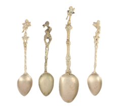 4 Vintage Demitasse Spoons Twisted Handle Unmarked Angel Lion Horse - $18.99