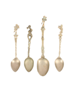4 Vintage Demitasse Spoons Twisted Handle Unmarked Angel Lion Horse - $26.11 CAD