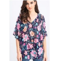 Style &amp; Co Womens L Summer Flora Floral Print Sheer Top NWT CB16 - $27.43