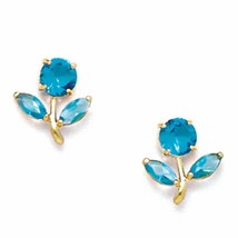 14K Yellow Gold Blue Topaz December Birthstone Flower Stud Earrings ER-S608-12 - £30.33 GBP