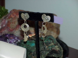 Stunning Sterling Silver Artisan Long Dangle Earrings Post Pierced Heart &amp; Moon - £63.45 GBP