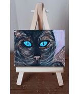ACEO Original Siamese Burmese Cat Eyes Painting Signed Collectible Mini ... - $12.29