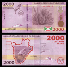 Burundi P52b, 2000 Francs, antelope, pineapple / farmers, see security f... - $3.99