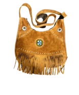 Powwow Western Crossbody Handbag Suede Leather Bag Purse Fringe Beaded BG1 - £78.21 GBP