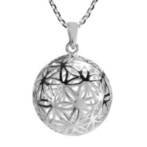 Intricate Flower of Life 3D Sphere Sterling Silver Pendant Necklace - £31.20 GBP