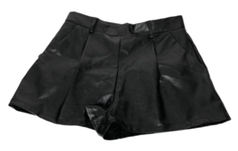 Shein Faux Leather Pleat Black Wide Leg Shorts Women M Lined Pockets High Waist - £19.13 GBP