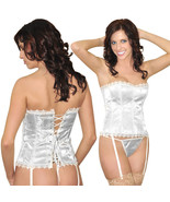 G String Angel Black Corset Set Strapless Lace Slimming Bustier Large - $9.89+