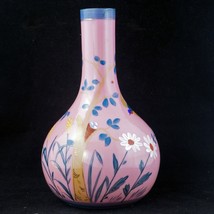 Victorian pink glass vase with hand-painted bird and nest design late 19th C - £55.09 GBP