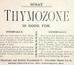 1895 Thayer&#39;s Nutritive Thymozone Medicine Victorian Health Dental Adver... - $368.12 MXN