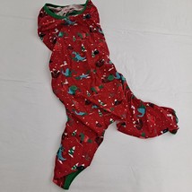 Dog Pajamas Pj&#39;s Winter Dinosaur Snow Pattern Red Green L - £10.90 GBP