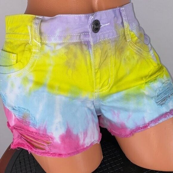 Primary image for Lei Ashley Womens Juniors 9 Colorful Low Rise Tie Dye Jean Shorts