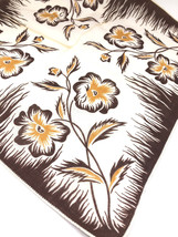 Vtg 1950s Hanky Handkerchief Brown Gold Tan White Floral Autumn Harvest Fall MCM - £14.86 GBP