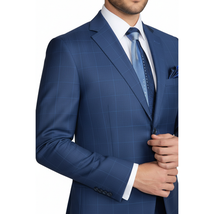 Men Suit By Renoir Window pane English Plaid Slim Fit Side Vents Fit 291-20 Blue image 2