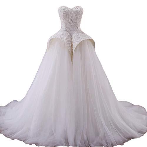 Tulle Beaded Lace Appliques Peplum Long Ball Gown Prom Wedding Dress White US 4