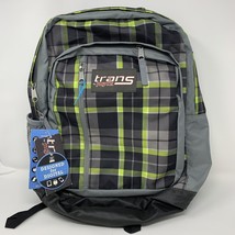 Jansport Trans Backpack Megahertz II Green Black Plaid 15&quot; Padded Laptop - $29.49