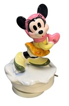 Vintage Schmid Minnie Mouse Ceramic Musical Figurine Ice Skating 1984 - $34.88