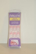 Nailene Salon Airbrush Glue On Nails 20 PINK FRENCH TIP White dots Long ... - $12.99