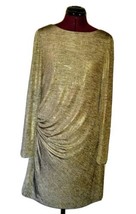 Vince Camuto Meg Dress Gold Metallic Women Pullover Size 8 Lined Ruched - $99.80