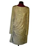 Vince Camuto Meg Dress Gold Metallic Women Pullover Size 8 Lined Ruched - £78.50 GBP