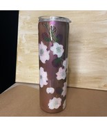 TUMBLER 30oz DOGWOOD FLOWERS HAND PAINTED &amp; GLITTER  ON A COLOR CHANGE B... - £57.12 GBP